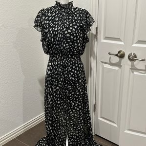 MSK Flutter Sleeve Maxi Dress Handkerchief Hem High Neck Smocked Elastic Waist